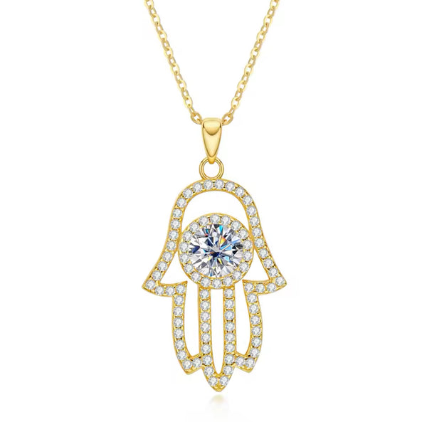 Hamsa Hand of Fatima- Moissanite Pendant