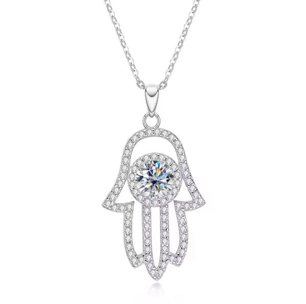 Hamsa Hand of Fatima- Moissanite Pendant